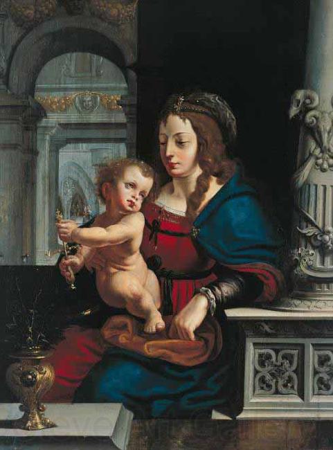 Joos van cleve Madonna and Child againt the renaissance background Spain oil painting art